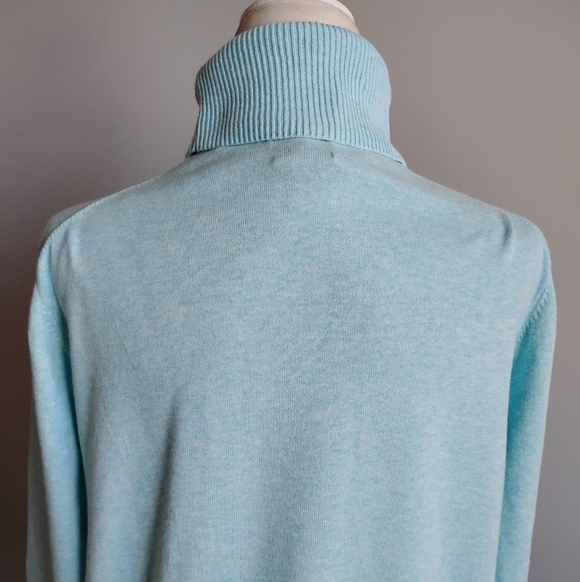 Lands' End Lightweight Cotton Turtleneck Sweater Tiffany Blue Classic Size XL - Picture 9 of 14
